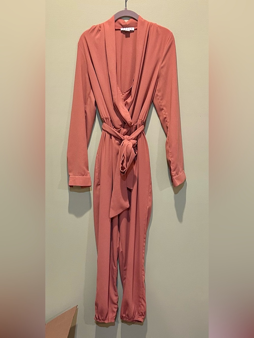 HYFVE Light Orange Wrap Jumpsuit with Self-Tie Waist